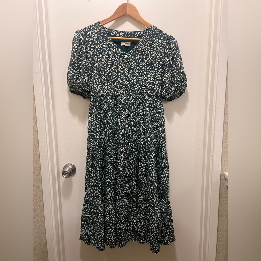 Roolee Green Floral Midi Dress